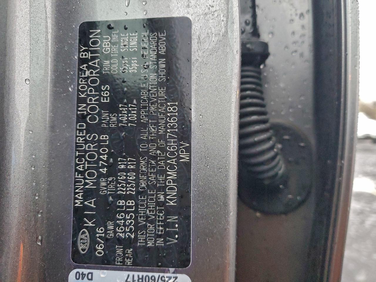 2017 Kia Sportage Lx VIN: KNDPMCAC6H7136181 Lot: 94103585