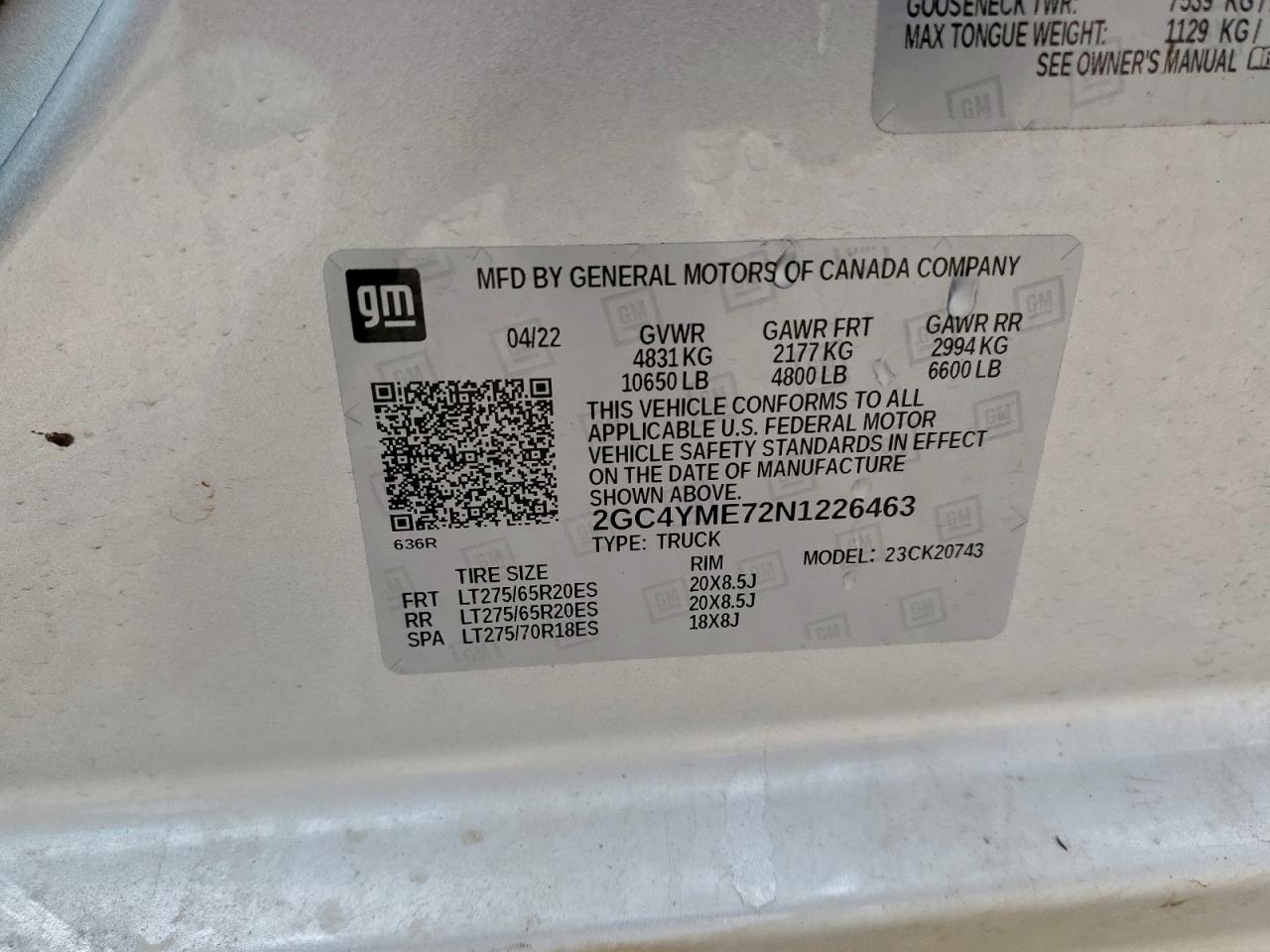 2022 Chevrolet Silverado K2500 Custom VIN: 2GC4YME72N1226463 Lot: 93708125