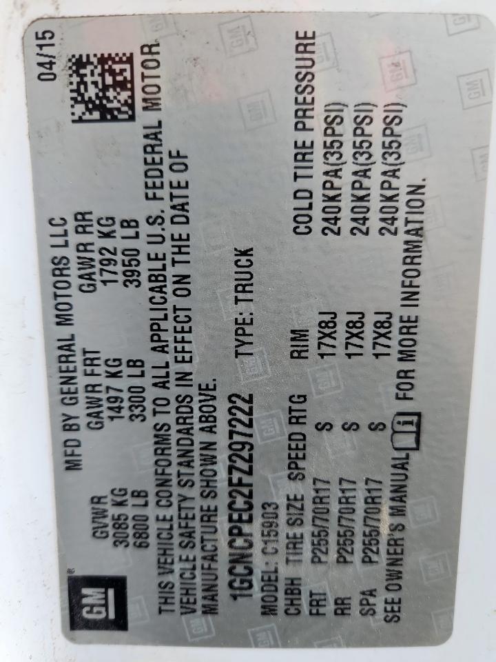 2015 Chevrolet Silverado C1500 VIN: 1GCNCPEC2FZ297222 Lot: 85958895