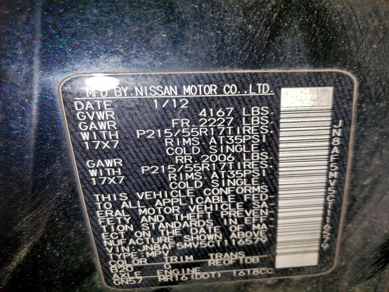 2012 Nissan Juke S VIN: JN8AF5MV5CT116579 Lot: 94687565