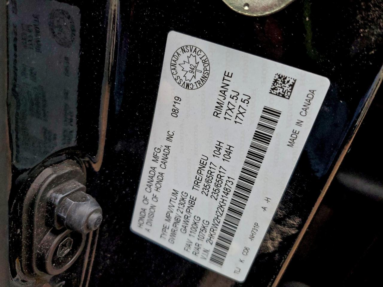 2019 Honda Cr-V Lx VIN: 2HKRW2H22KH148731 Lot: 93552705