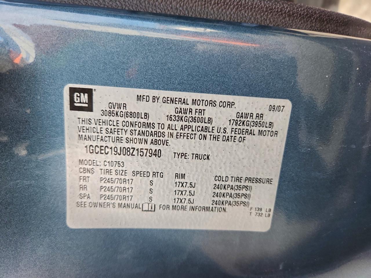 2008 Chevrolet Silverado C1500 VIN: 1GCEC19J08Z157940 Lot: 94720105