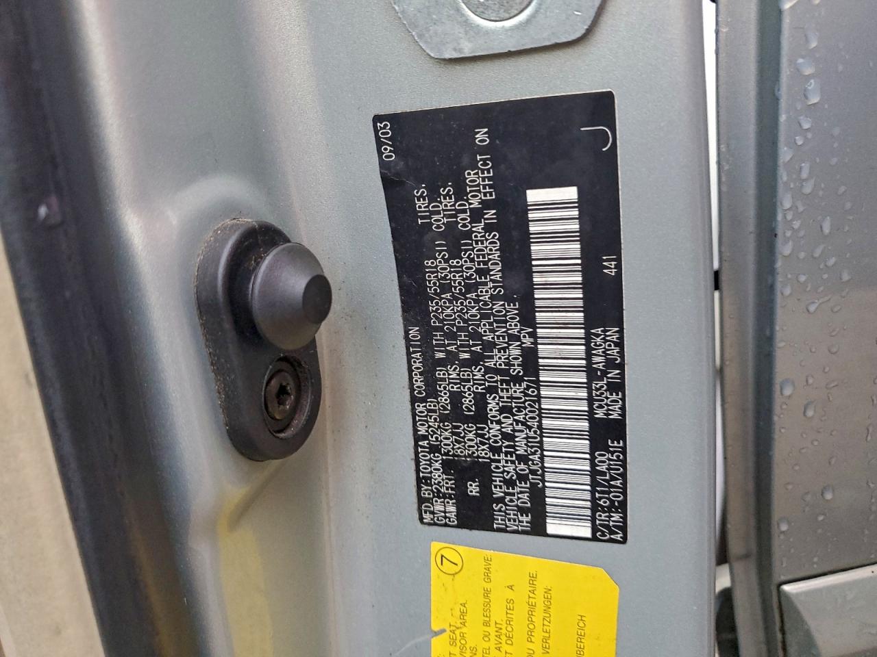 2004 Lexus Rx 330 VIN: JTJGA31U540021671 Lot: 93767115