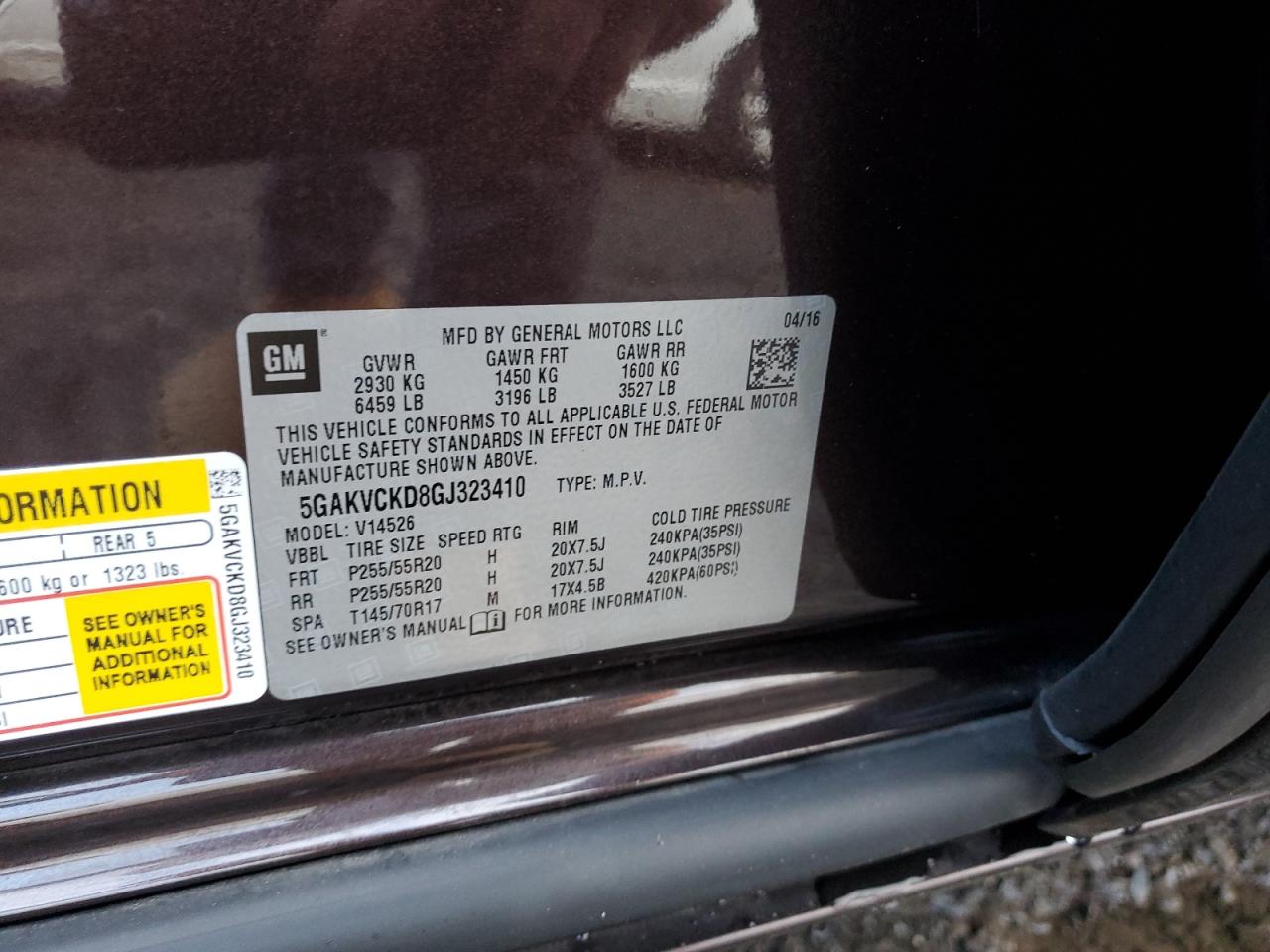 2016 Buick Enclave VIN: 5GAKVCKD8GJ323410 Lot: 91168555