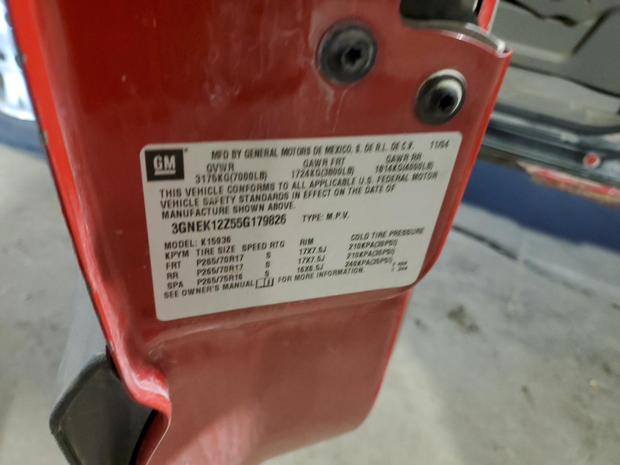 2005 Chevrolet Avalanche K1500 VIN: 3GNEK12Z55G179826 Lot: 92191575