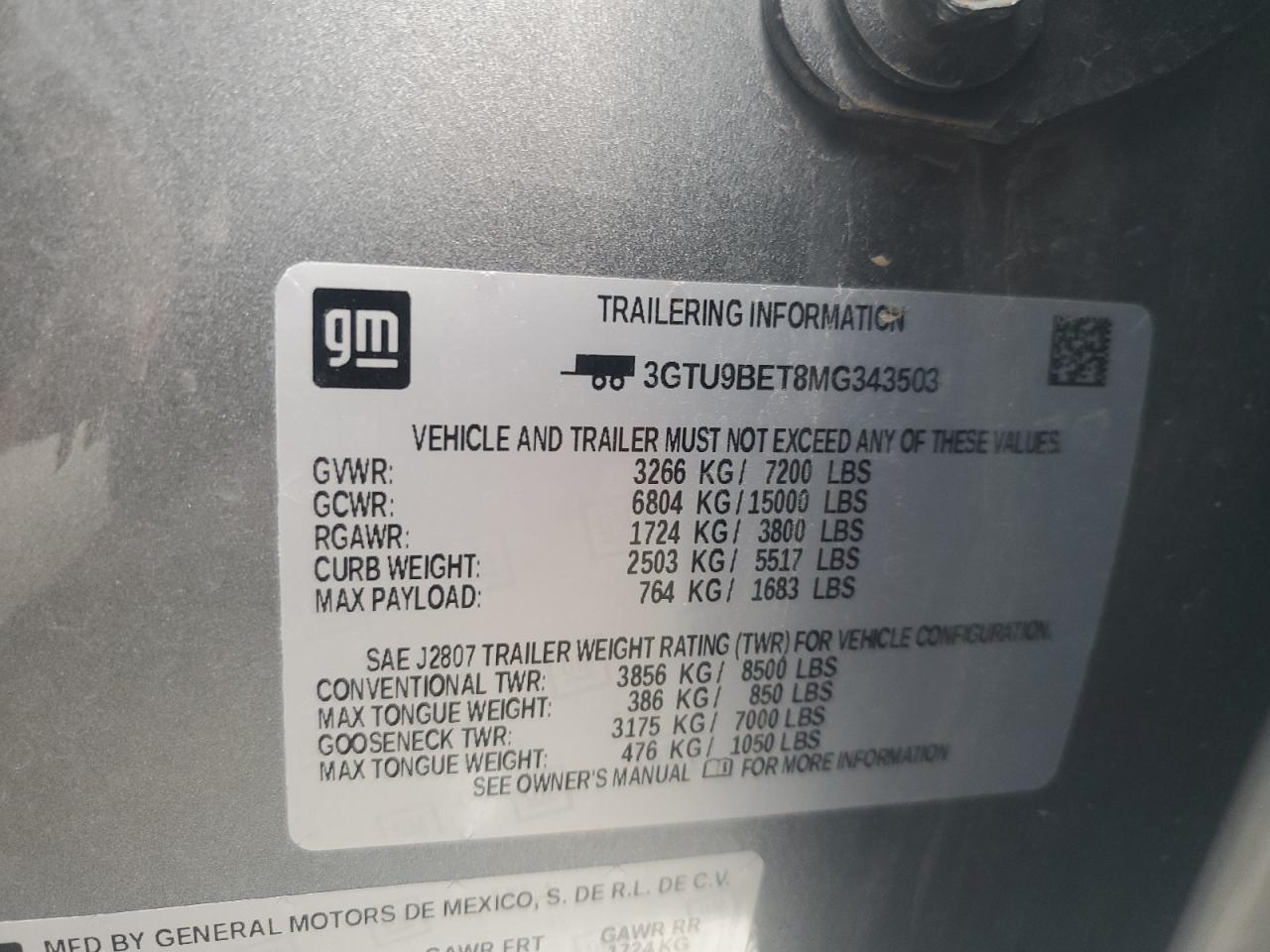 2021 GMC Sierra K1500 Sle VIN: 3GTU9BET8MG343503 Lot: 93707685