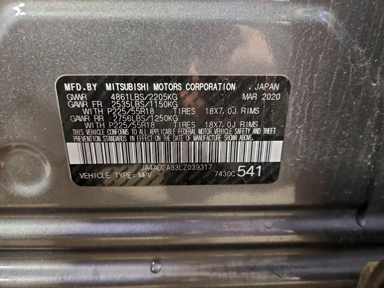 2020 Mitsubishi Outlander Es VIN: JA4AD2A33LZ039317 Lot: 93815655