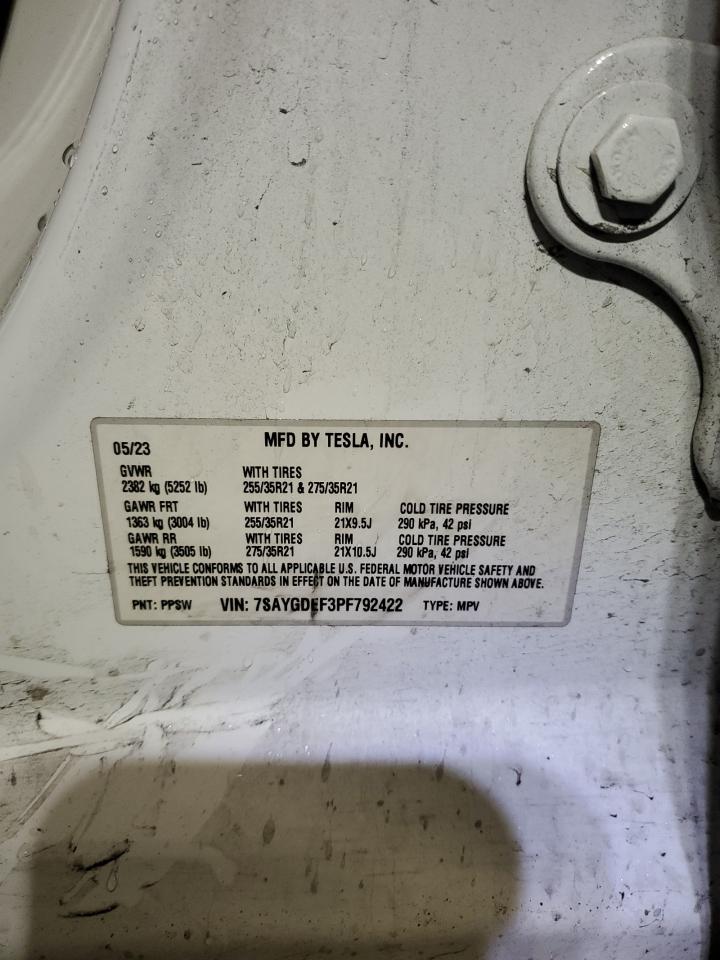 2023 Tesla Model Y VIN: 7SAYGDEF3PF792422 Lot: 93179865