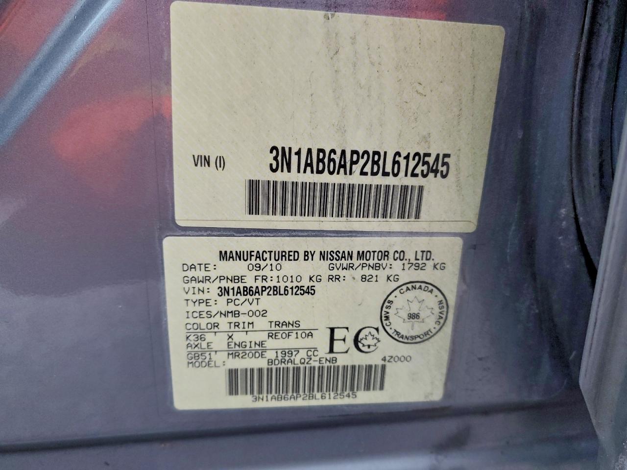 2011 Nissan Sentra 2.0 VIN: 3N1AB6AP2BL612545 Lot: 93434405