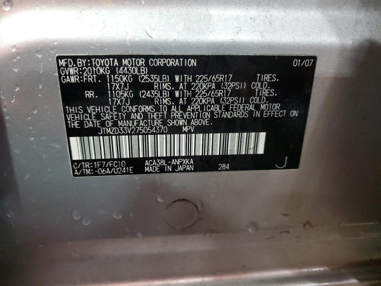 2007 Toyota Rav4 VIN: JTMZD33V275054370 Lot: 91472685