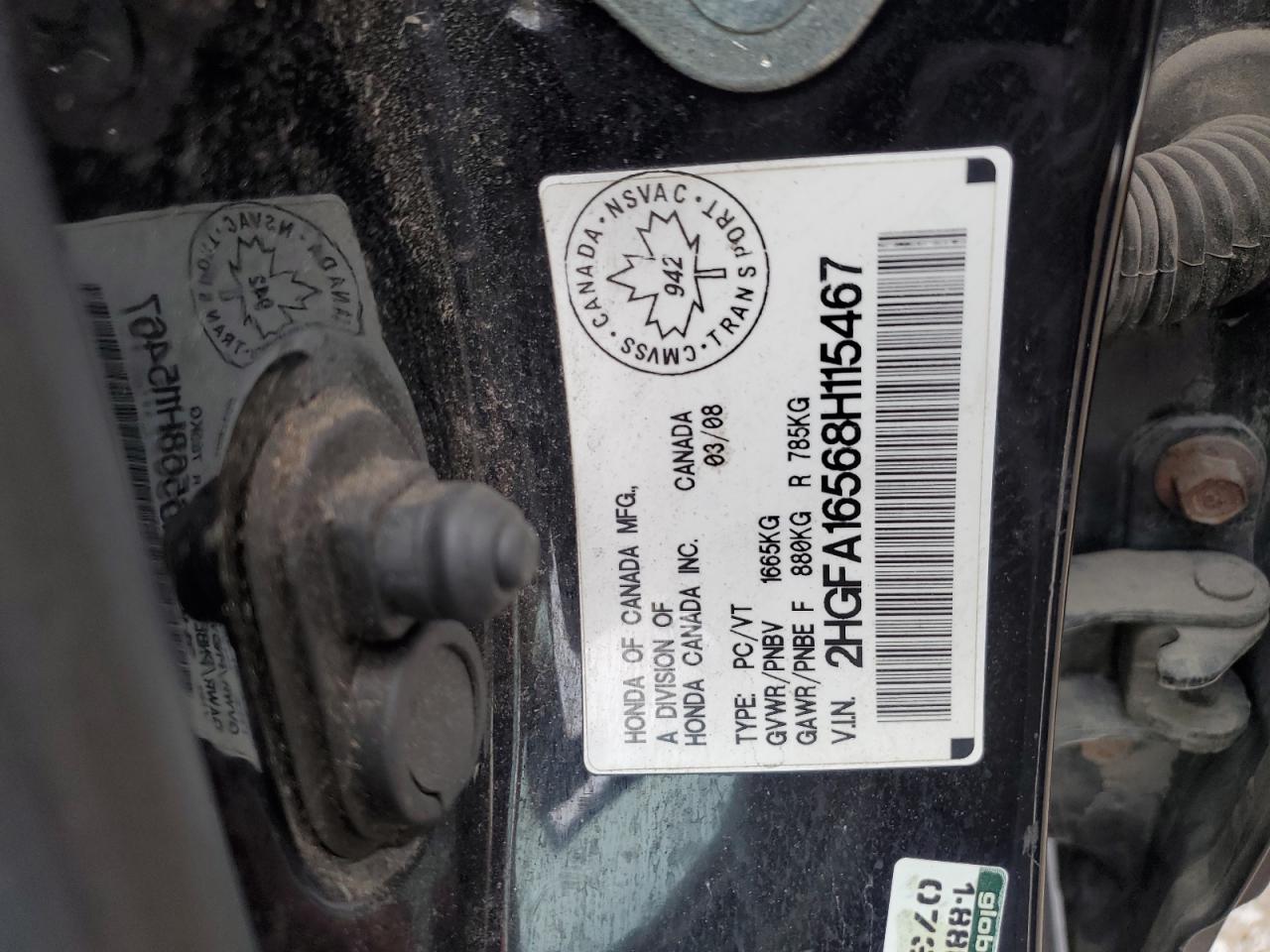 2008 Honda Civic Lx VIN: 2HGFA16568H115467 Lot: 90737125