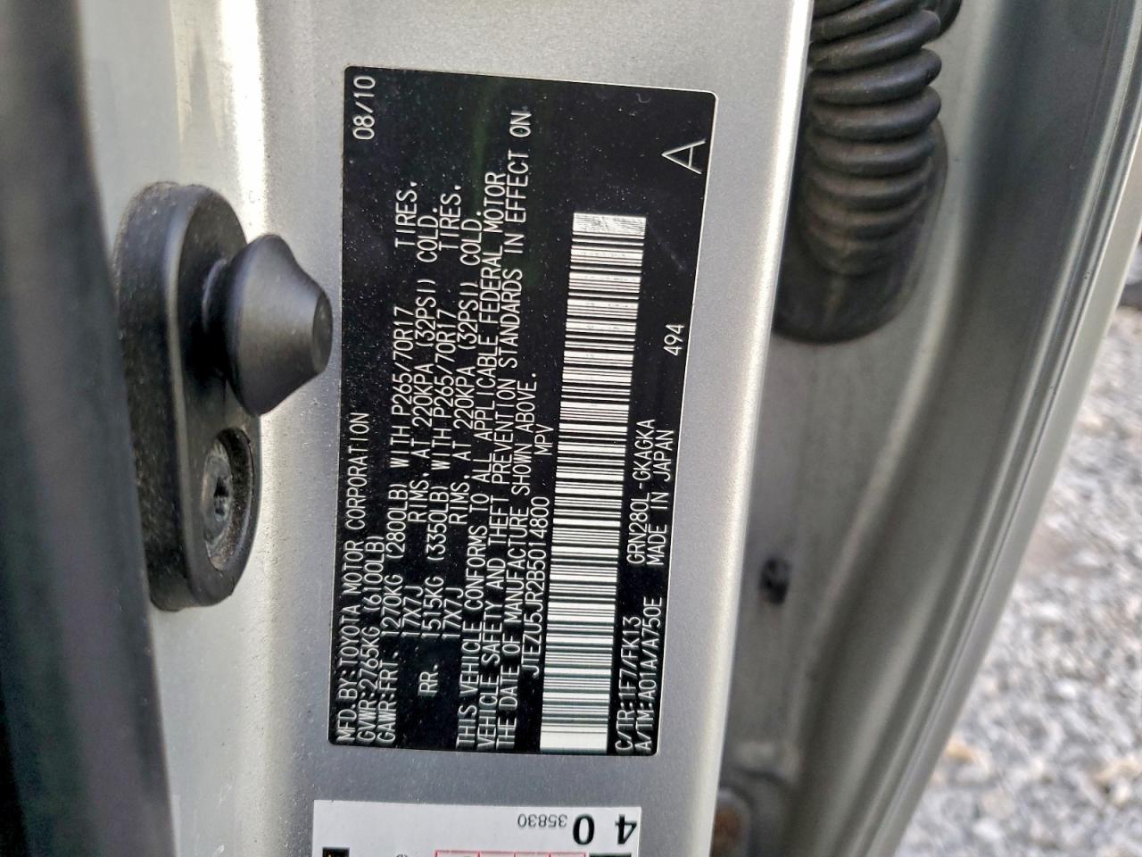 2011 Toyota 4Runner Sr5 VIN: JTEZU5JR2B5014800 Lot: 93951925