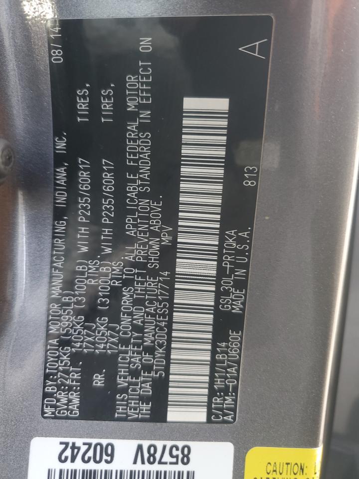 2014 Toyota Sienna Xle VIN: 5TDYK3DC4ES517714 Lot: 93153945