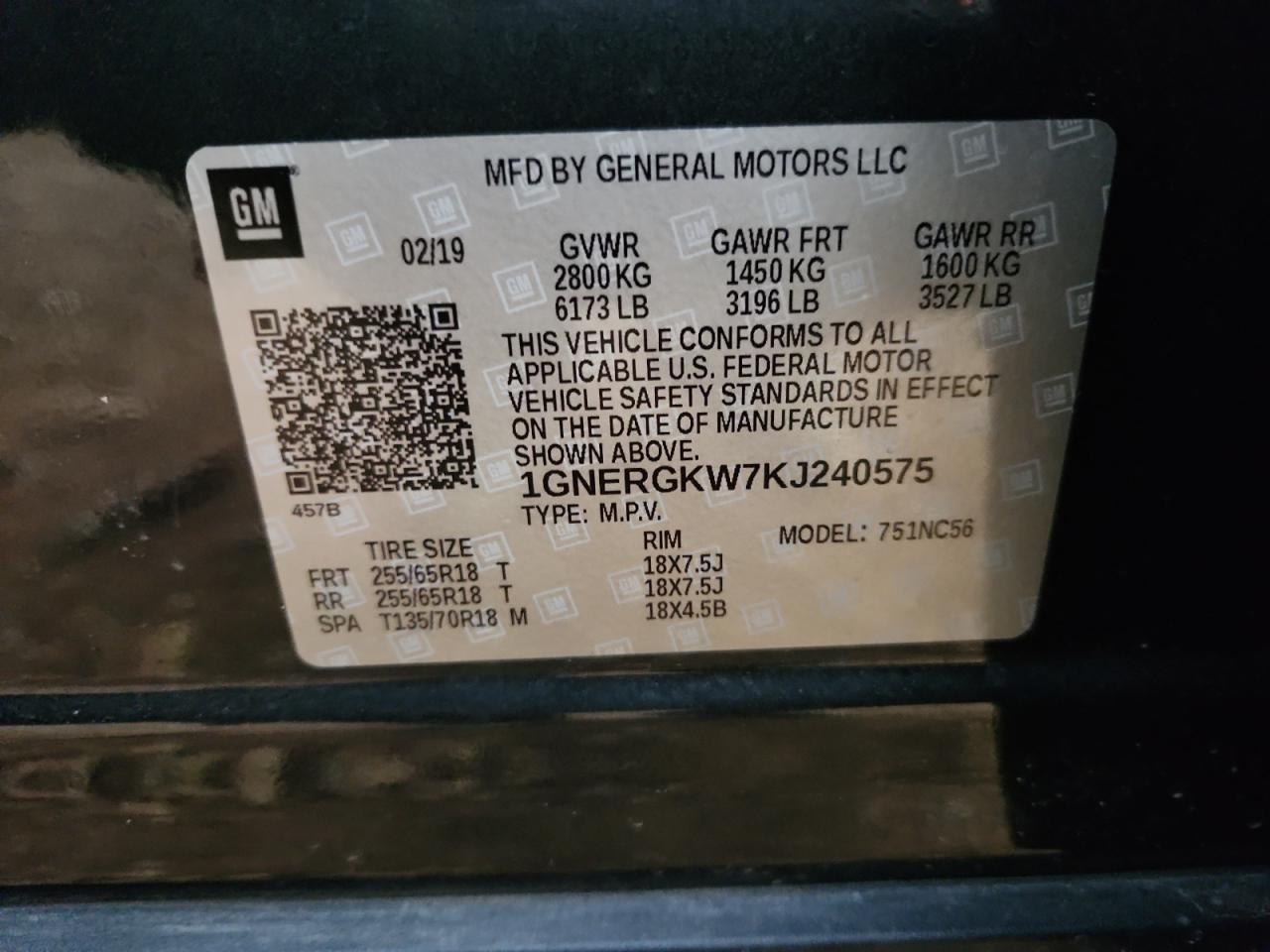 2019 Chevrolet Traverse Lt VIN: 1GNERGKW7KJ240575 Lot: 91775765