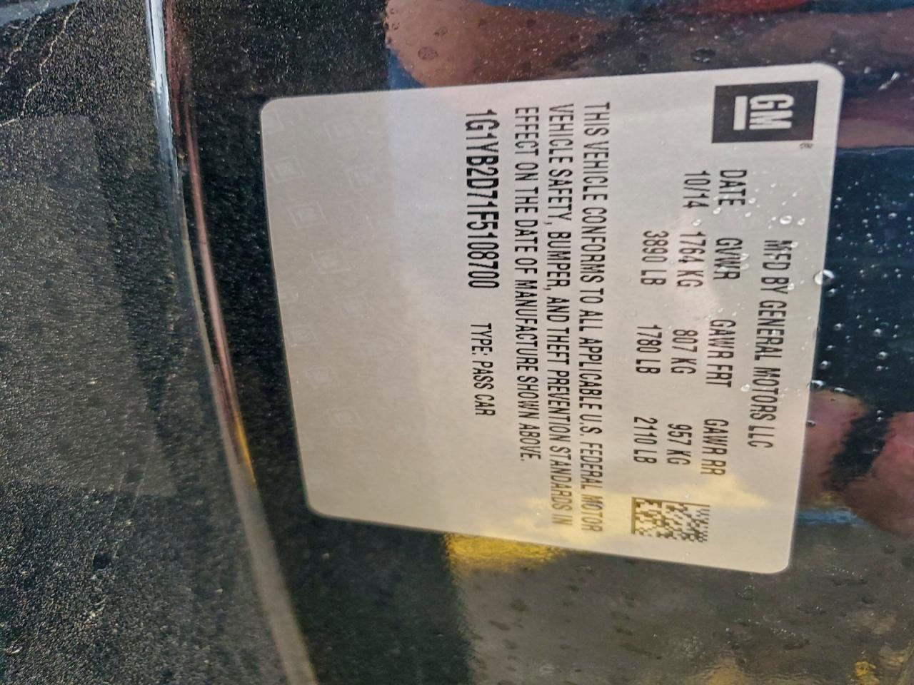 2015 Chevrolet Corvette Stingray 1Lt VIN: 1G1YB2D71F5108700 Lot: 92876345