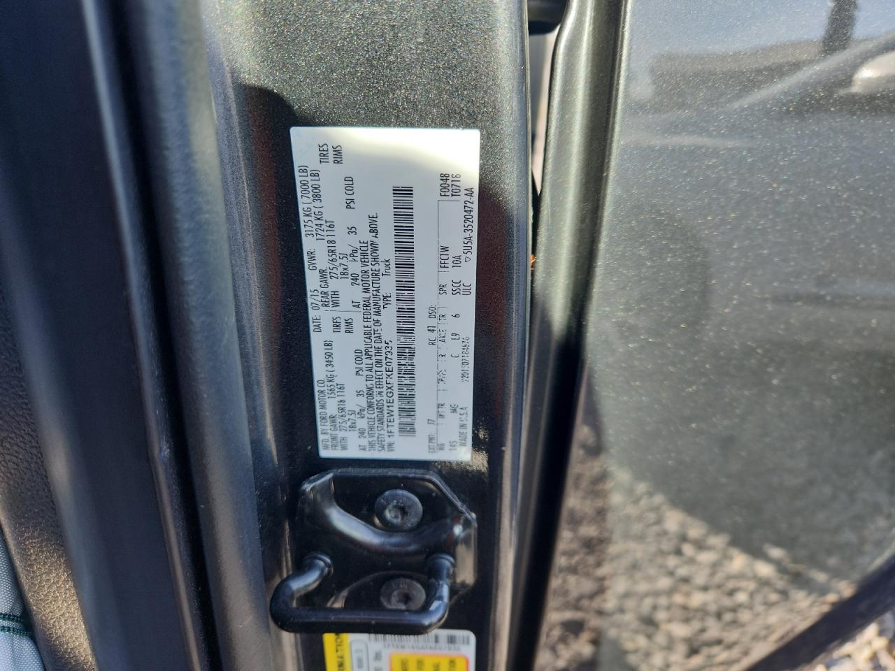 2015 Ford F150 Supercrew VIN: 1FTEW1EGXFKE07935 Lot: 92401785