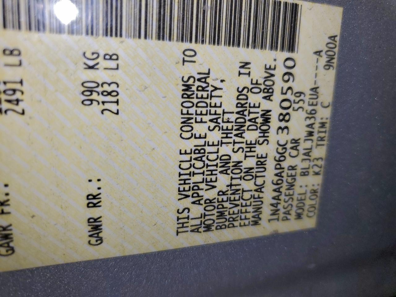 2016 Nissan Maxima 3.5S VIN: 1N4AA6AP6GC380590 Lot: 95111395