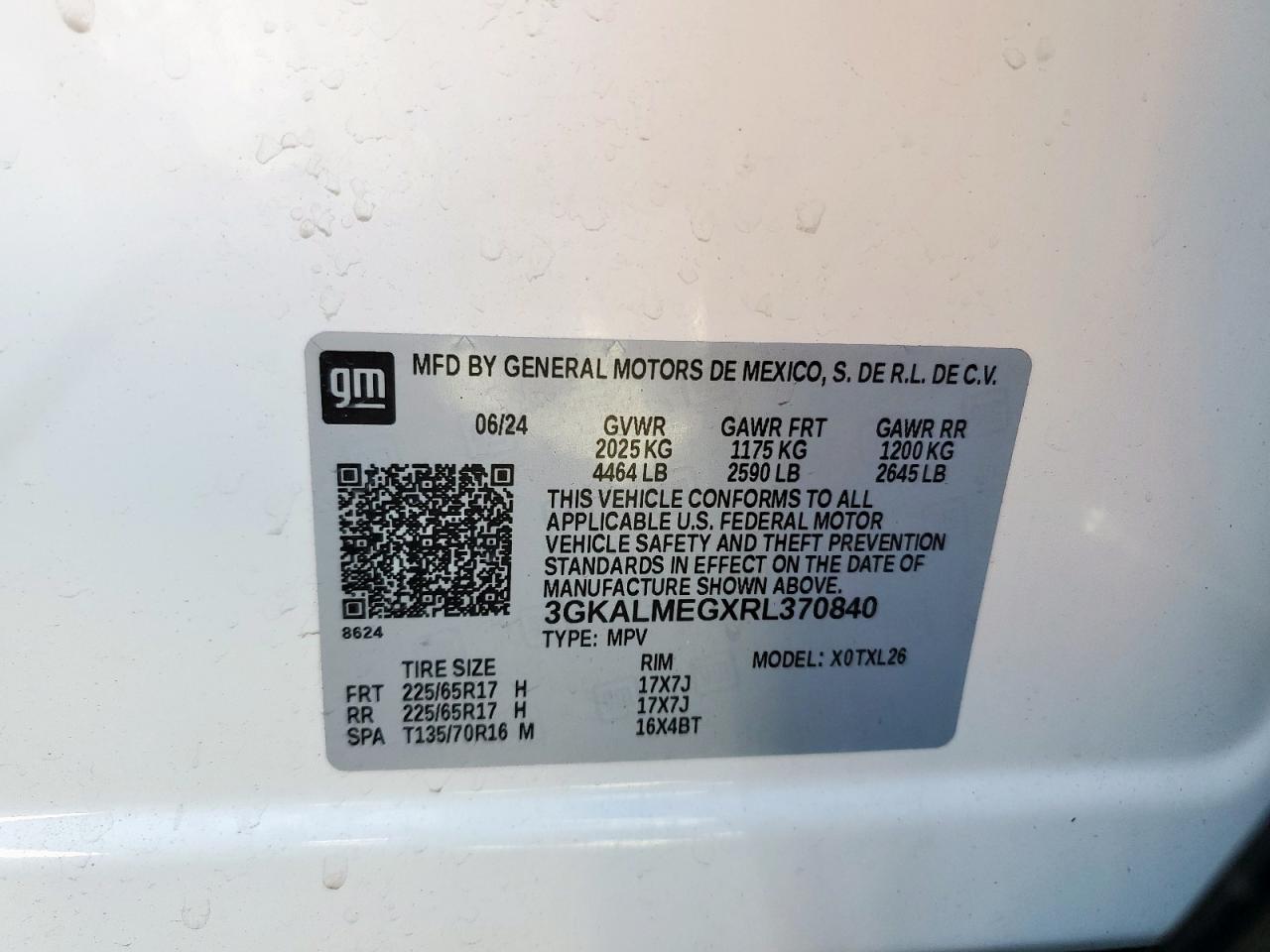 2024 GMC Terrain Sle VIN: 3GKALMEGXRL370840 Lot: 91672865