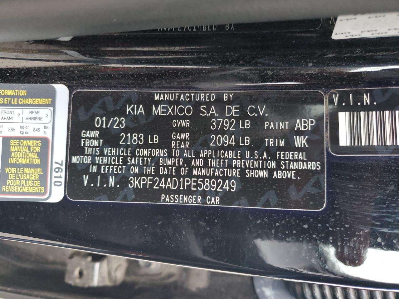 2023 Kia Forte Lx VIN: 3KPF24AD1PE589249 Lot: 90906065