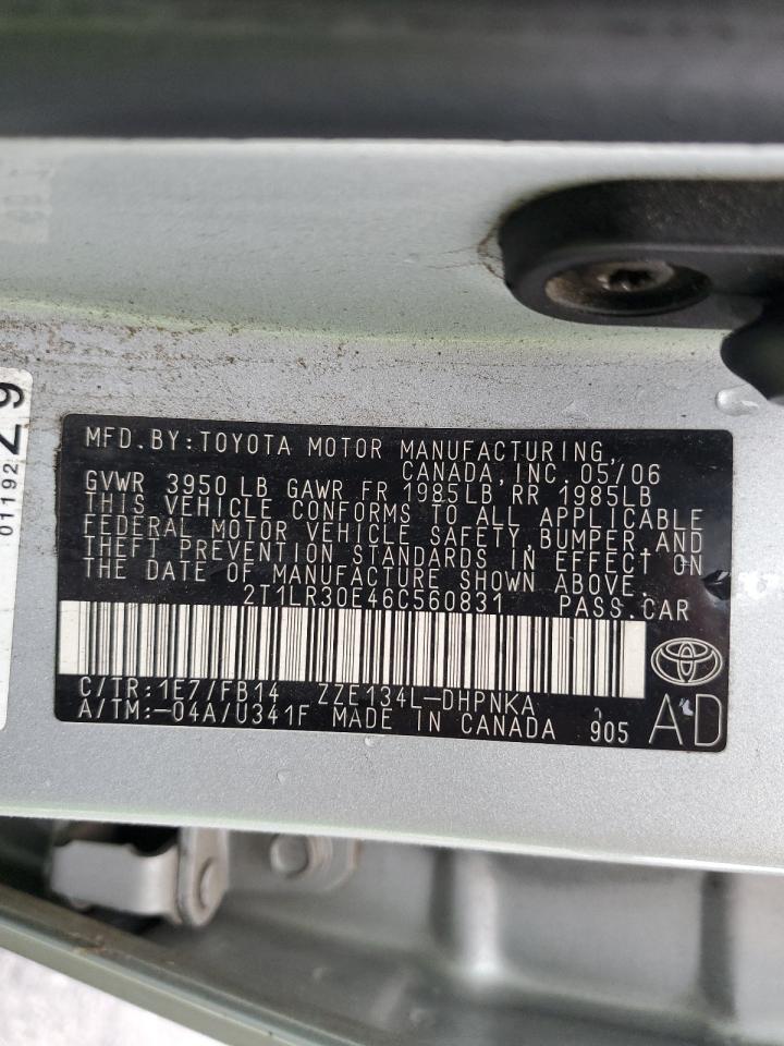 2006 Toyota Corolla Matrix Base VIN: 2T1LR30E46C560831 Lot: 92914995