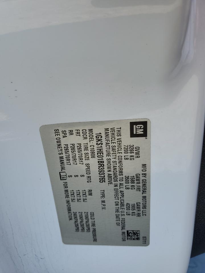 2011 GMC Yukon Xl C1500 Sle VIN: 1GKS1HE01BR393765 Lot: 92107855