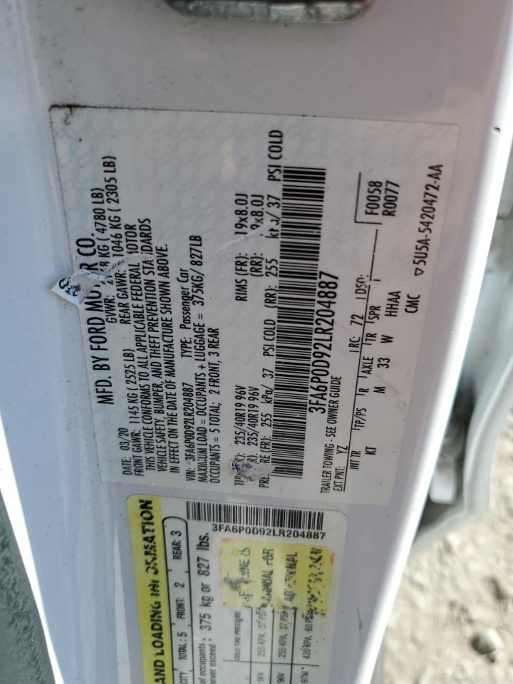 2020 Ford Fusion Titanium VIN: 3FA6P0D92LR204887 Lot: 91737895