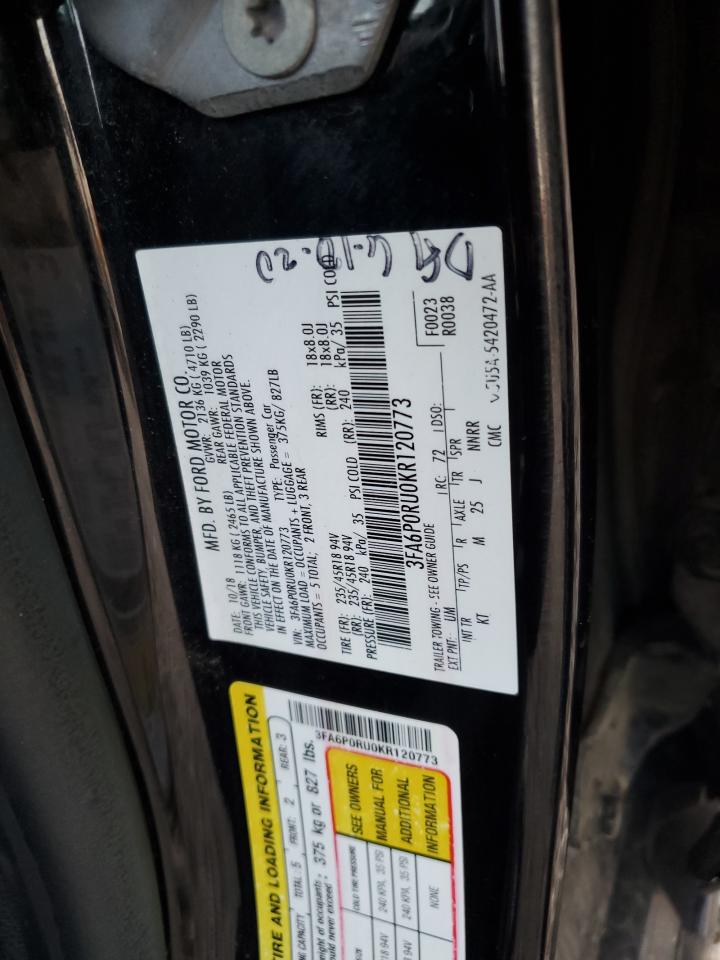 2019 Ford Fusion Titanium VIN: 3FA6P0RU0KR120773 Lot: 92804385