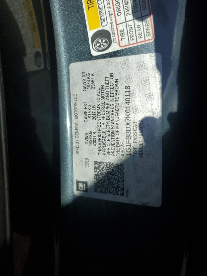 2019 Chevrolet Camaro Ls VIN: 1G1FB3DX7K0140118 Lot: 92699855