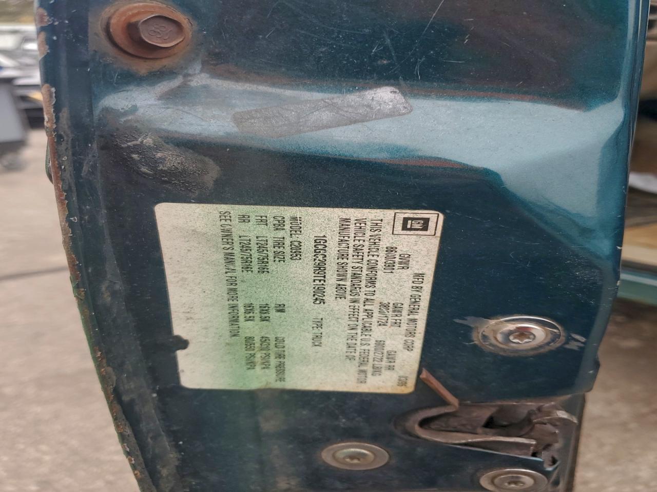 1996 Chevrolet Gmt-400 C2500 VIN: 1GCGC29R9TE190245 Lot: 94004865