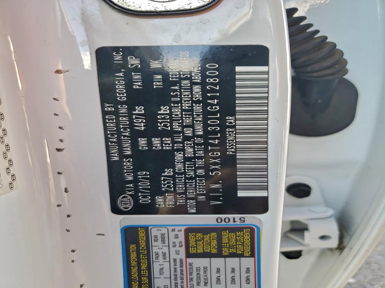 2020 Kia Optima Lx VIN: 5XXGT4L30LG412800 Lot: 94068255