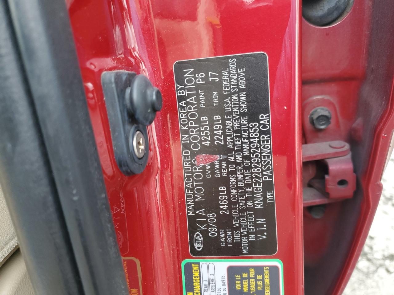 2009 Kia Optima Lx VIN: KNAGE228295294853 Lot: 91088065