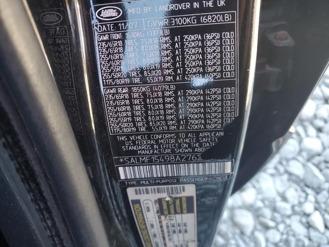 2008 Land Rover Range Rover Hse VIN: SALMF15498A276225 Lot: 90890895