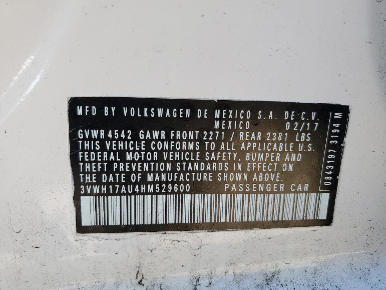 2017 Volkswagen Golf Alltrack S VIN: 3VWH17AU4HM529600 Lot: 90488575