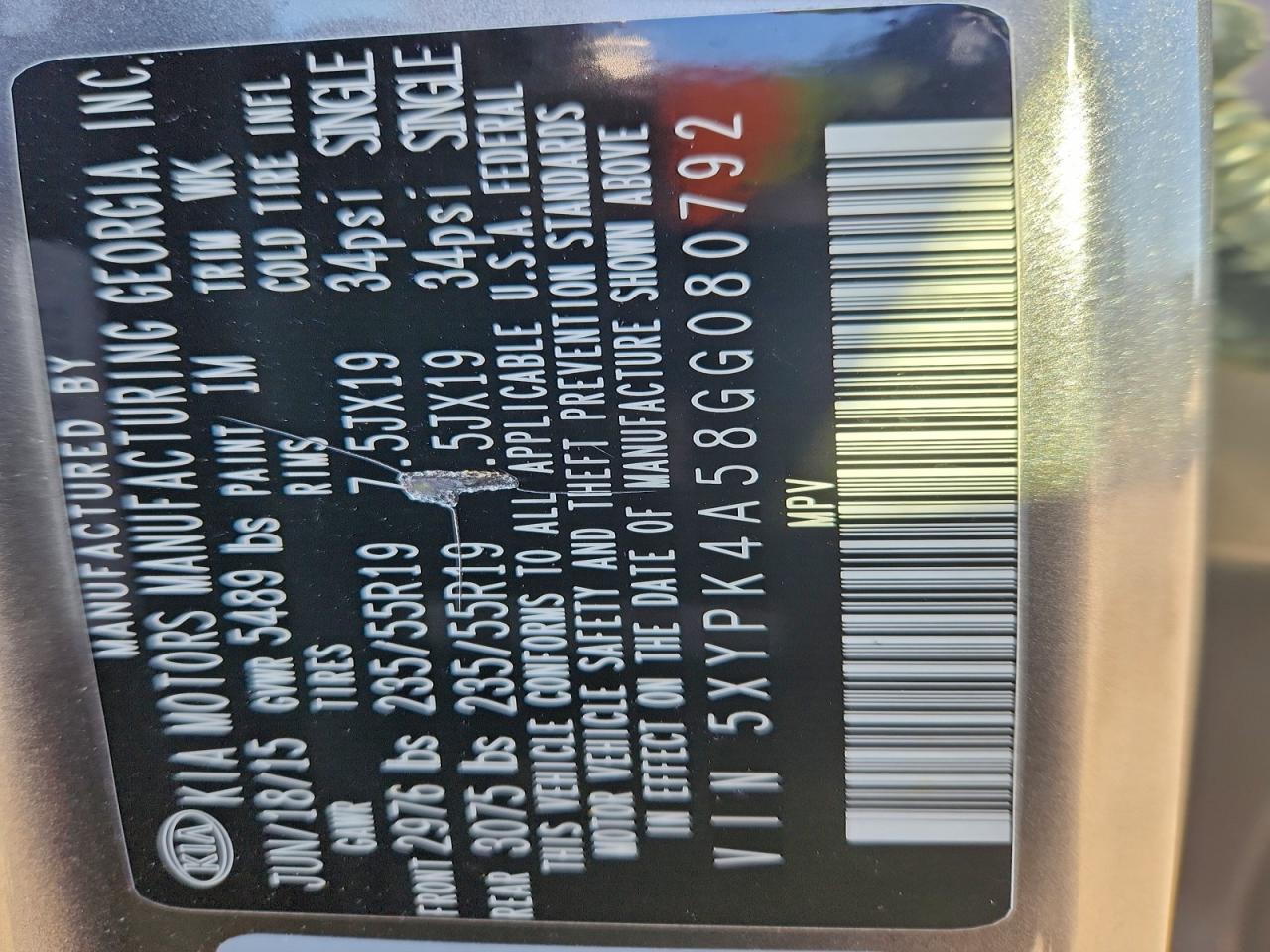 2016 Kia Sorento Sx VIN: 5XYPK4A58GG080792 Lot: 94673095