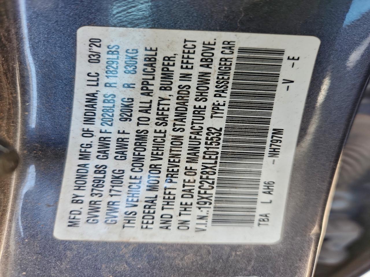 2020 Honda Civic Sport VIN: 19XFC2F8XLE015532 Lot: 94749305