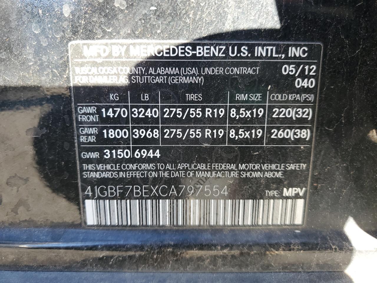 2012 Mercedes-Benz Gl 450 4Matic VIN: 4JGBF7BEXCA797554 Lot: 91519585