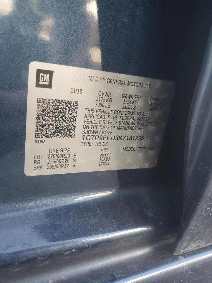 2019 GMC Sierra K1500 At4 VIN: 1GTP9EED3KZ181235 Lot: 92405125