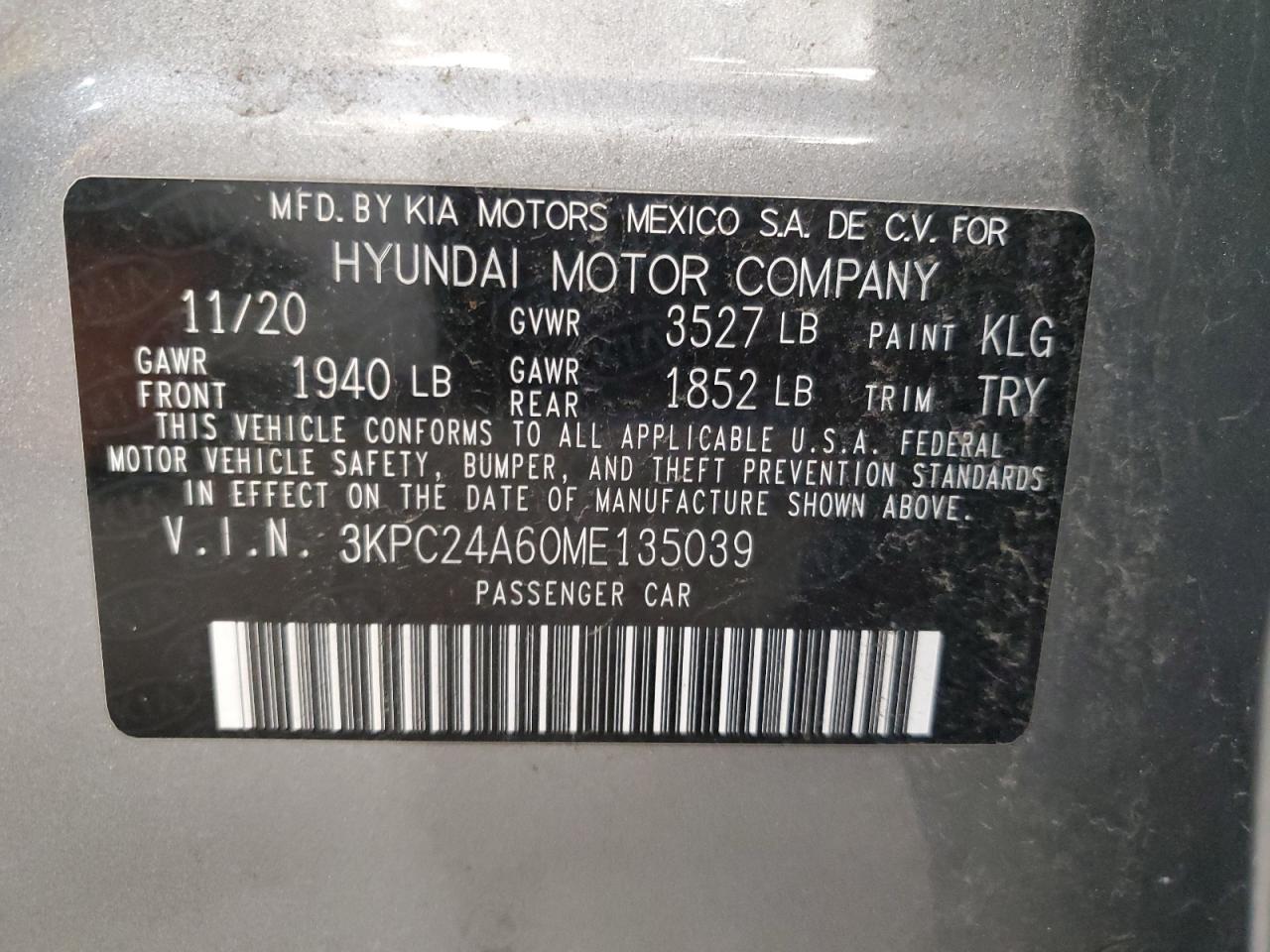 2021 Hyundai Accent Se VIN: 3KPC24A60ME135039 Lot: 91497485