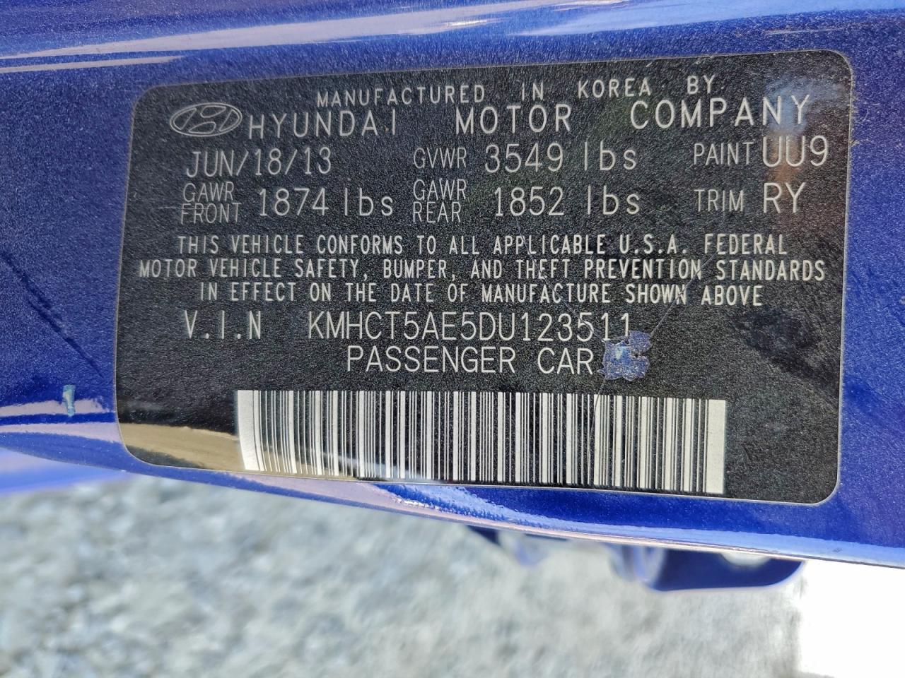 2013 Hyundai Accent Gls VIN: KMHCT5AE5DU123511 Lot: 94120485