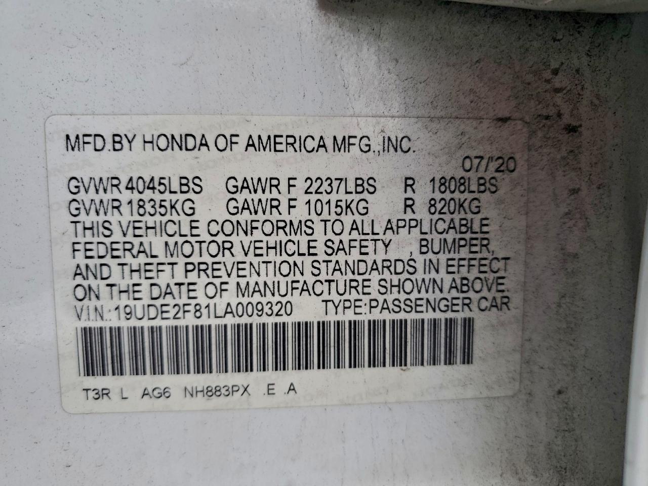 2020 Acura Ilx Premium A-Spec VIN: 19UDE2F81LA009320 Lot: 93639815