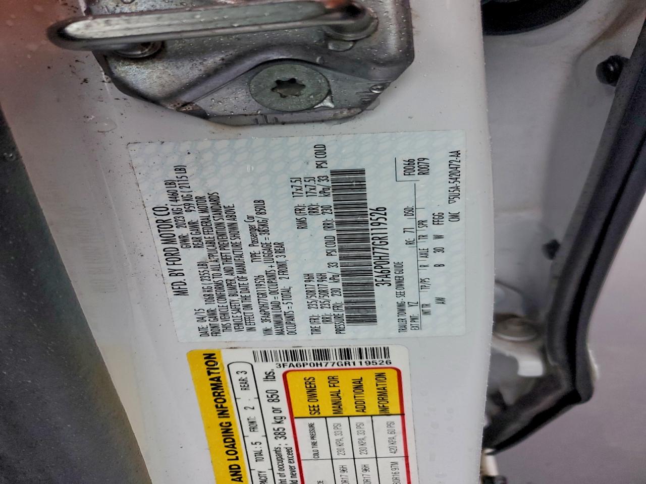 2016 Ford Fusion Se VIN: 3FA6P0H77GR119526 Lot: 94163925