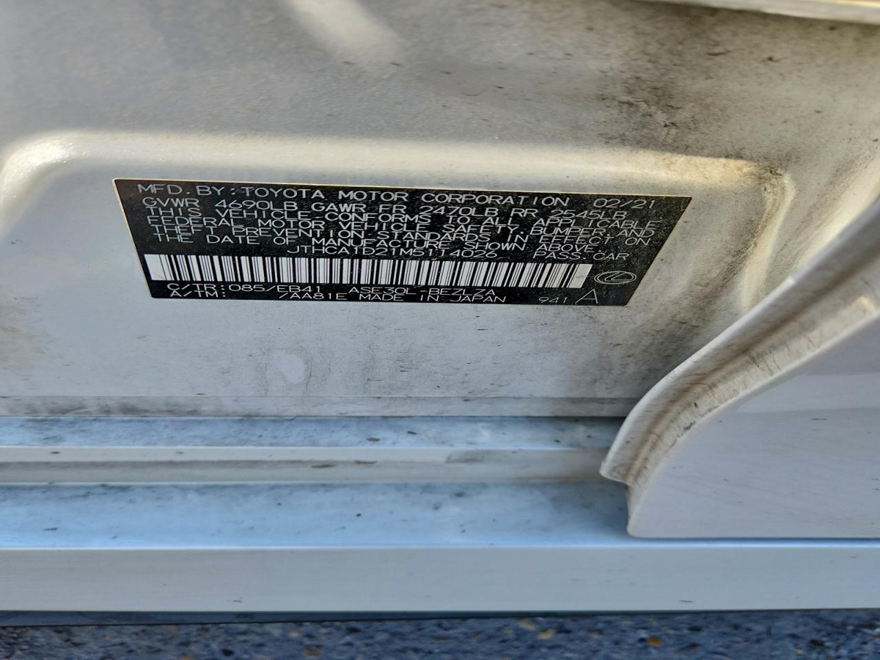 2021 Lexus Is 300 VIN: JTHCA1D21M5114026 Lot: 93355775