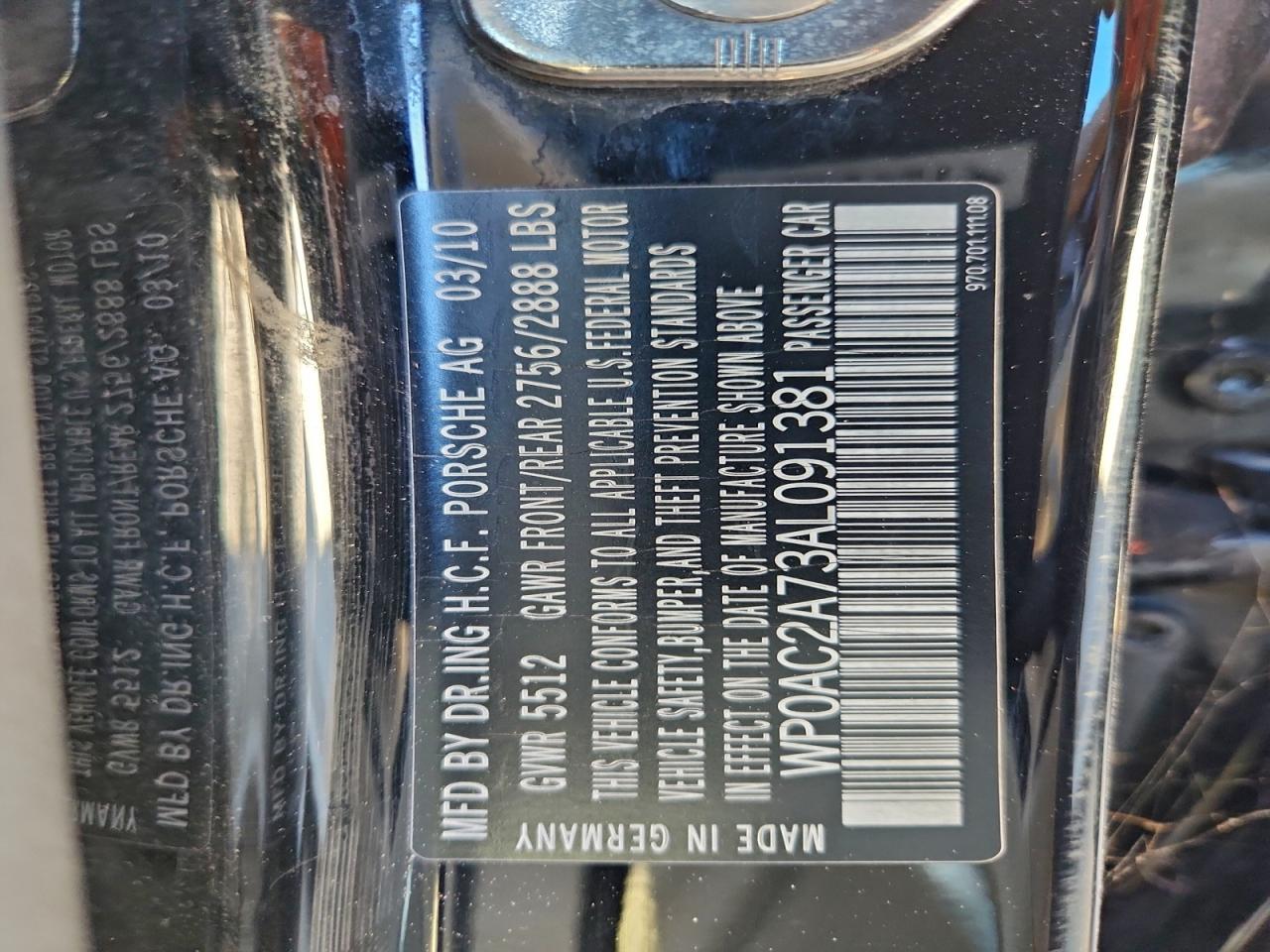 2010 Porsche Panamera Turbo VIN: WP0AC2A73AL091381 Lot: 94611815