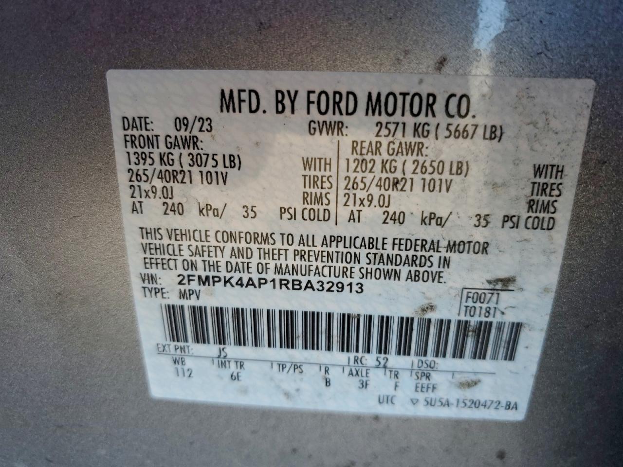 2024 Ford Edge St VIN: 2FMPK4AP1RBA32913 Lot: 94285325