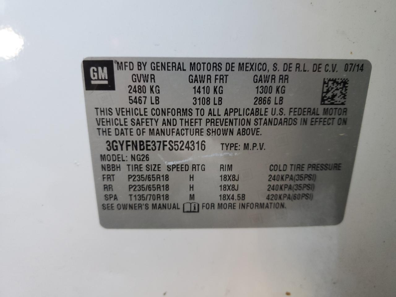 2015 Cadillac Srx Luxury Collection VIN: 3GYFNBE37FS524316 Lot: 91639495