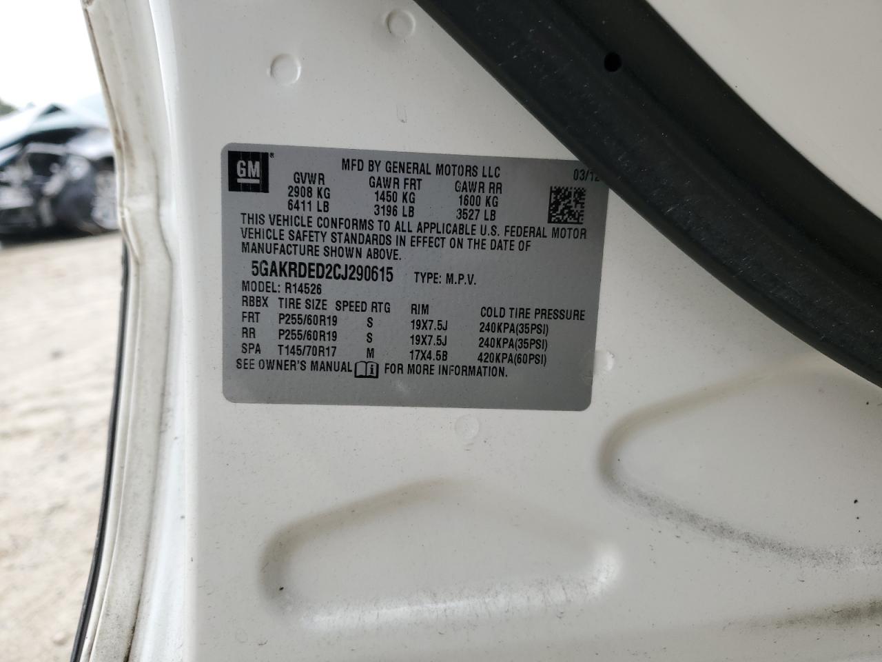 2012 Buick Enclave VIN: 5GAKRDED2CJ290615 Lot: 93782875