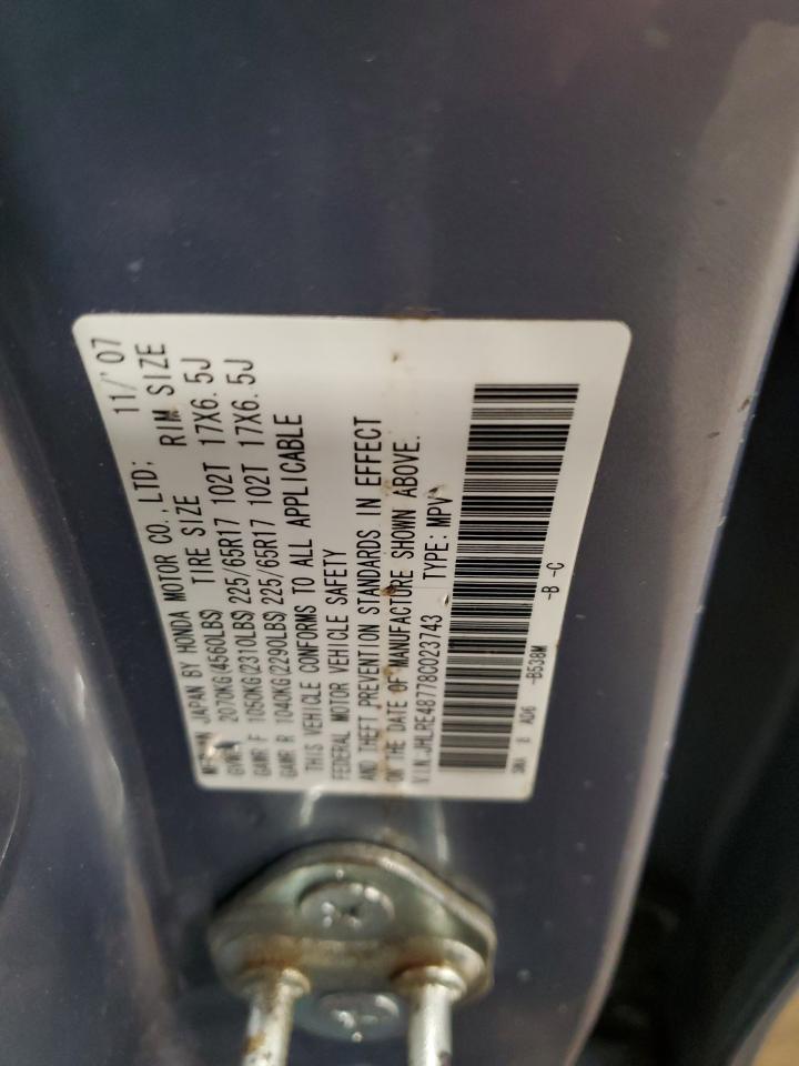 2008 Honda Cr-V Exl VIN: JHLRE48778C023743 Lot: 93093115