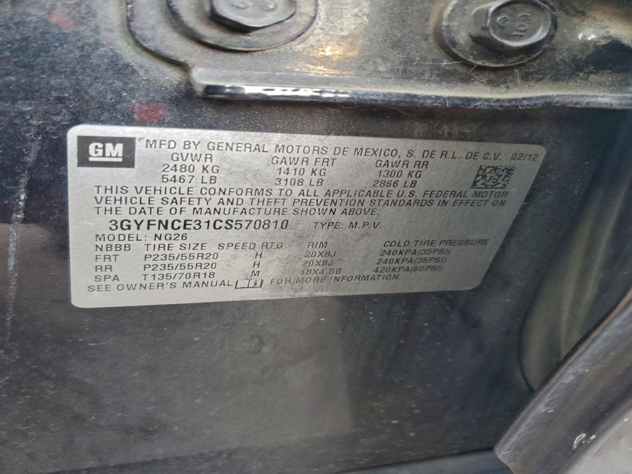 2012 Cadillac Srx Premium Collection VIN: 3GYFNCE31CS570810 Lot: 94093155