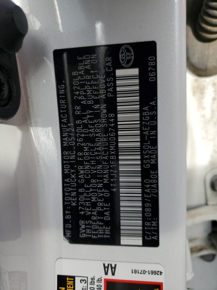 2021 Toyota Avalon Xle VIN: 4T1JZ1FBXMU067448 Lot: 93206325