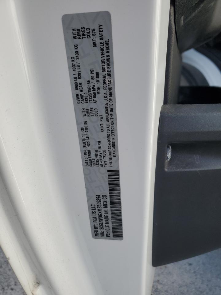 2021 Ram Promaster 2500 2500 High VIN: 3C6LRVDGXME509394 Lot: 93252325